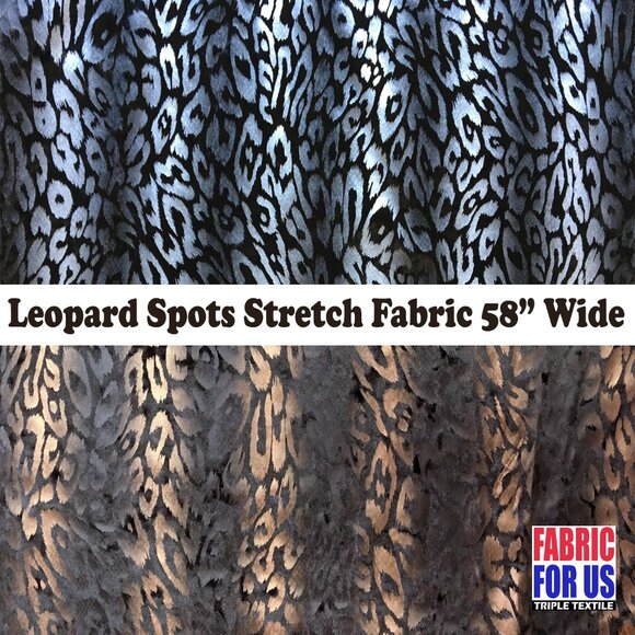 Leopard Spots in Waves Polyester Stretch Fabric Silver & Copper 58" Wide BTY - Picture 1 of 5